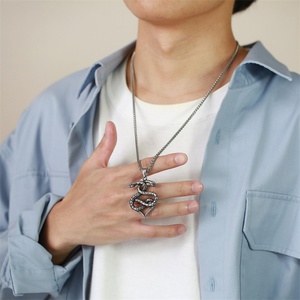 Wholesale Double Snake Head Black Oil Stainless Steel Snake Pendant <b>Necklace</b> <b>for</b> <b>Men</b> - Product Image 4