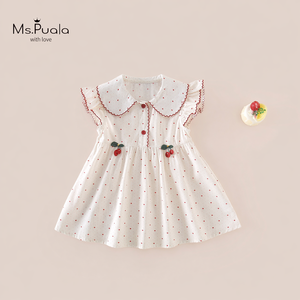 Vestido de Algodón para Bebés y Niñas Pequeñas con Cuello <span class=keywords><strong>Peter</strong></span> <span class=keywords><strong>Pan</strong></span> y Botones Rojos, Estampado Micro Personalizado con Logotipo, para Fiestas Navideñas, de 6 Meses a 5 Años, Venta al Por Mayor - Product Image 2