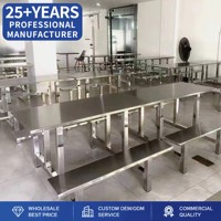 Schul-Fabrik-Schnellrestaurant 4/68 Personen Kantine Verbundener Edelstahl-Esstisch und -Stühle Verstärkt & Verdickt