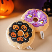 Mainan Hewan Peliharaan Boneka Halloween Berbunyi, Bordir Bentuk Labu dan Donat, untuk Kucing dan Anjing