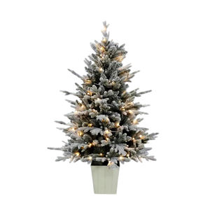 Sapin de Noël artificiel floqué pré-éclairé de 1,2 m avec lumières blanc chaud et branches enneigées pour la décoration de la maison, des hôtels et des fêtes - Product Image 1