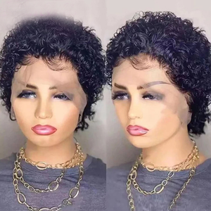 Perruques Courtes Bouclées Pixie Cut en <span class=keywords><strong>Cheveux</strong></span> Humains pour Femmes Noires, Pré-Plucked, Brésiliennes Vierge, Lace Front avec Baby Hair - Product Image 5