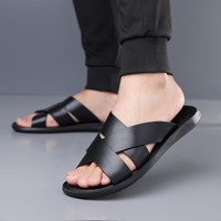 Nouvelles sandales à enfiler en cuir véritable pour hommes 2026 – Tongs décontractées antidérapantes à semelle souple pour l'extérieur et la plage – Grandes tailles 46, 47, 48