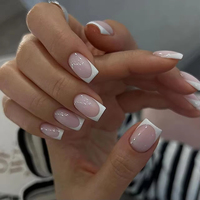 Lot de 24 faux ongles de luxe, style français naturel simple, semi-artisanaux, fabriqués à la machine, pour collection de doigts courts