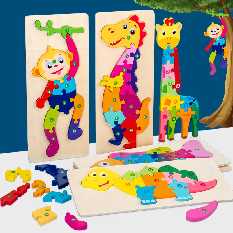 Anak-anak Kreatif Kayu Jigsaw Puzzle Game Mainan Anak 3D Hewan Puzzle Kayu Mainan Pendidikan Awal Permainan Belajar