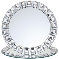 Assiettes de présentation carrées en verre argenté avec bordure diamantée et miroir rond pour décoration de mariage, anniversaire, Halloween, Noël, fête et événement