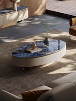 Table basse moderne haut de gamme circulaire, en bois massif avec plateau en pierre, style luxe léger, nouveau design minimaliste pour salon, taille domestique