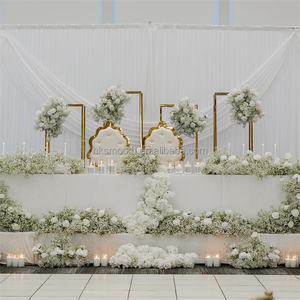 Ensemble d'arche de scène de mariage lisse, cadre en métal doré brillant, support d'arche en métal, support de toile de fond en acier inoxydable doré - Product Image 1