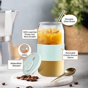 4 قطع 16 أونصة شفافة مع قش زجاجي وأكمام واقية علب بيرة - Product Image 3