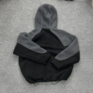 500gsm Heavyweight 100% Polyester Multi Fleece Fiber Sherpa Zip up Hoodies <strong>Full</strong> <strong>Marks</strong> Double Layer Fleece Sew Patches Zip - Product Image 6