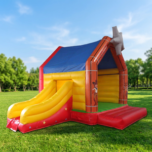 WINSUN Cowboy Theme <b>Inflatable</b> Bounce <b>House</b> with Slide & Red Base Colorful Kids Party Playground Equipment for Outdoor Use - Product Image 1