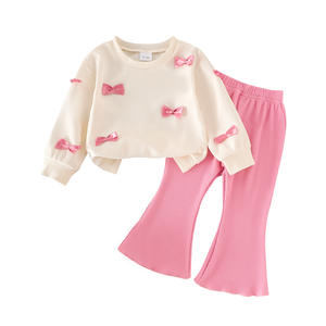 Abbigliamento Primaverile e Autunnale 2026 per Bambini: <span class=keywords><strong>Felpa</strong></span> Floreale con Fiocco e <span class=keywords><strong>Pantaloni</strong></span> a Zampa a Coste, Completo Due Pezzi per Bambine - Product Image 4