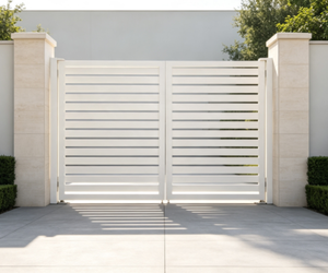 <span class=keywords><strong>Cancello</strong></span> Moderno <span class=keywords><strong>Bianco</strong></span> in Alluminio a Doppia Anta a Battente con Lamelle, Stile Costiero Hamptons, Verniciato a Polvere Antiruggine, Standard Australiano - Product Image 5