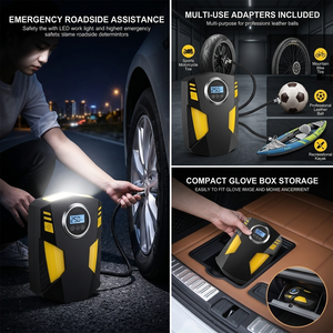 Compresseur d'air numérique portable 12V pour pneus de voiture, 150 PSI, arrêt automatique, lumière LED d'urgence, pompe à air pour pneus de voiture - Vente en gros - Product Image 5