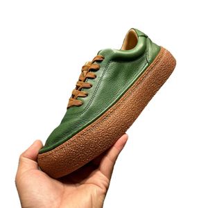 Baskets vertes en cuir véritable et maille pour hommes, faites à la main, décontractées, à lacets, confortables, antidérapantes, légères, en caoutchouc pour l'été - Product Image 5