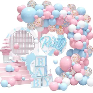 100件粉色和蓝色气球花环五彩纸屑气球性别揭示派对男女婴儿淋浴气球