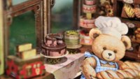 Le bricolage assemblé à la main Little Bear Bakery peut être éclairé et interagi Mini support de livre Cadeaux d'anniversaire mignons.