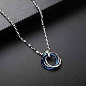 Collier unisexe style hip-hop européen et américain en acier inoxydable plaqué or, avec pendentif diamant géométrique à trois anneaux, tendance - Product Image 2