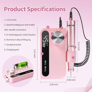 2025 Professional Electric Nail <b>Drill</b> File Cordless Portable 45000 RPM Rechargeable Nail <b>Drill</b> Machine - Product Image 2