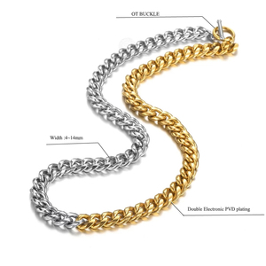 Collana girocollo a catena cubana a maglie cubane in acciaio inossidabile bicolore oro 18 carati <span class=keywords><strong>e</strong></span> oro bianco senza appannamento per donna uomo - Product Image 6