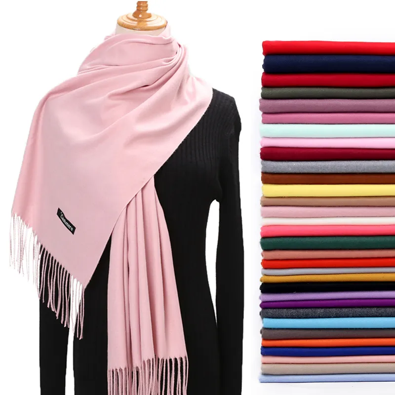 ผ้าพันคอผ้าคลุมไหล่ผ้าแคชเมียร์สีล้วน,ฮิญาบคุณภาพสูงเนื้อนุ่มให้ความอบอุ่นของขวัญสุดหรูผ้าขนพัชมีนาสำหรับผู้หญิงสีชมพู
