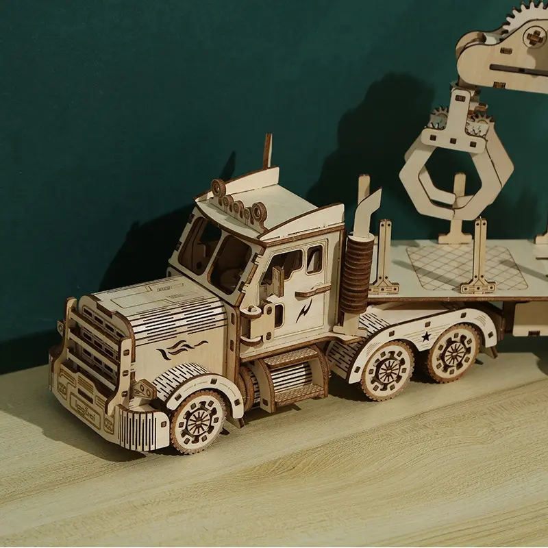 Modèle de grue de camion en bois fait main 3d Puzzle Cadeau Jouet pour enfants Arrangement de table