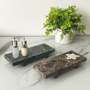 <span class=keywords><strong>Plateau</strong></span> de rangement multifonctionnel en pierre naturelle rectangulaire à pieds, poli classique, pour la cuisine, le salon - Rangement de bijoux, de nourriture et de boissons - Product Image 1