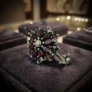 Art Palace Flower Shape Garnet Brooch 925 Silver Women's <b>Wedding</b> & Party Accessory January Birthstone Claw Setting - Product Image 1