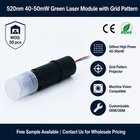 Module laser vert ZhongHe CE RoHS 520nm 40-50mW, projecteur de motifs de grille, vision industrielle, alignement semi-conducteur, personnalisable