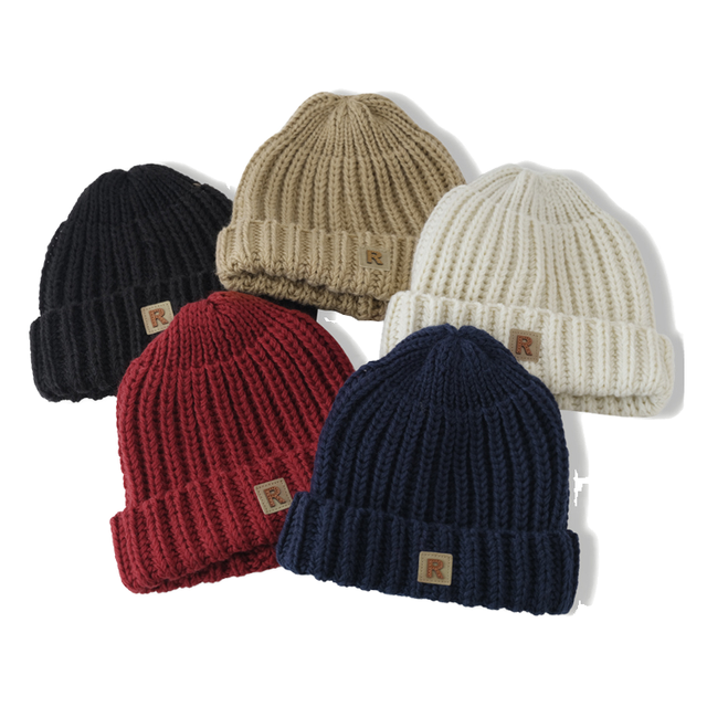 Ribbed Knit Beanie with Patch