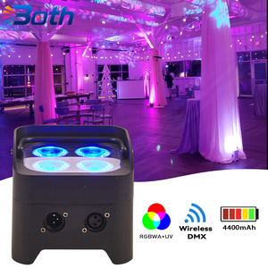 ไฟพาร์ LED แบบชาร์จได้ 4x18W RGBWA+UV พร้อมกล่องใส่แบบมีล้อ ระบบไร้สาย DMX สำหรับงานแต่งงาน - Product Image 1