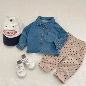 Áo sơ mi denim bé trai bé gái mùa xuân thu Engepapa, áo dài tay chất liệu cotton cho trẻ sơ sinh - Product Image 2