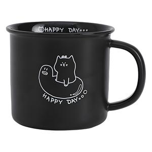 Mug en céramique Kitten Line, noir mat et blanc, simple, pour le petit-déjeuner, le bureau, avec poignée, design de dessin animé, cadeau pour couple, été 2024 - Product Image 4