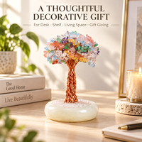 Vente en gros de nouveaux ornements modernes, arbre de vie en cristal enveloppé de fil métallique avec base en verre pour la bonne chance