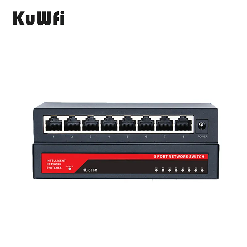 8ポート1000Mbps KuWFi 5V1A電源出力16Gbps全二重ブラックギガビットネットワークスイッチ (コンピューター用)