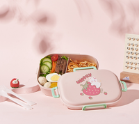 Boîte à lunch Bento en plastique à double compartiment de 900ml pour enfants avec ensemble de couverts Design mignon
