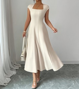 Vestido Formal Vintage de Gasa para Mujer, Cuello Cuadrado, Maxi, Color Sólido, para el Trabajo - Product Image 2