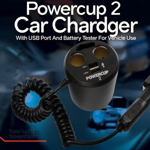 Chargeur de voiture Powercup 2 avec port USB et testeur de batterie pour utilisation en véhicule - Product Image 3