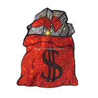 Sac d'argent coloré élégant fer Bling sur strass Motif transferts de chaleur parfait pour les robes de mariée et les accessoires de fête