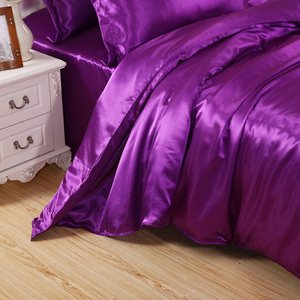 Soft Silky Satin Solid <strong>Purple</strong> 4pc Deep Pocket <strong>Bedding</strong> <strong>Set</strong> for Queen Bed - Product Image 2