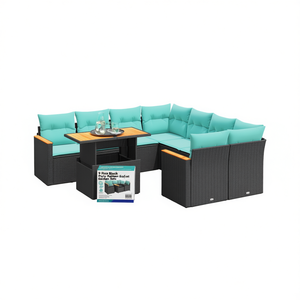 Black Poly <b>Rattan</b> Patio <b>Sofa</b> Set With Cushions 9 Piece Garden Furniture Outdoor Seating - Product Image 1