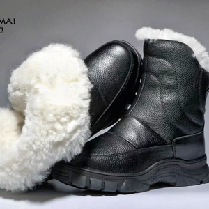 Botas de Nieve Negras con Tacón Medio, Forro de Lana Grueso, Suela de Goma Antideslizante, Estilo Motociclista, Botas Cálidas de Invierno - Product Image 3