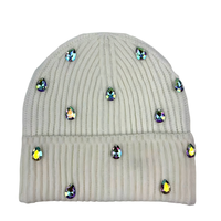 Bonnet de luxe orné de strass en cristal, bonnet d'hiver en acrylique doux à côtes verticales pour le shopping, les soirées et l'usage quotidien