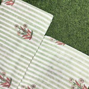 Tela Popelina de Algodón con Rayas Verde Menta y Estampado Floral Coral, 58/60 Pulgadas, Material Textil Transpirable para el Hogar - Product Image 2