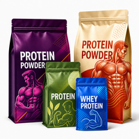 Emballage personnalisé pour compléments alimentaires, pochette à soufflet latéral, sac refermable recyclable pour protéines, poudre de cacao