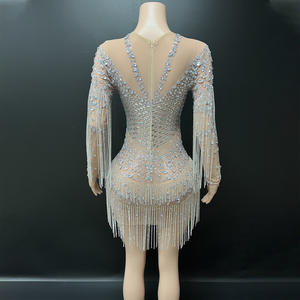 Novance Y5581 Vestidos de Fiesta Elegantes de Manga Larga con Pedrería Brillante y Borlas, Traje de Cantante - Product Image 3