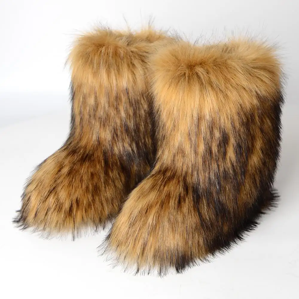 Snow Boots Set with Matching Purse and Headband High Winter Ladies Winter Shoes Faux Fluffy Fur Warm Furry Fur Plush for Women