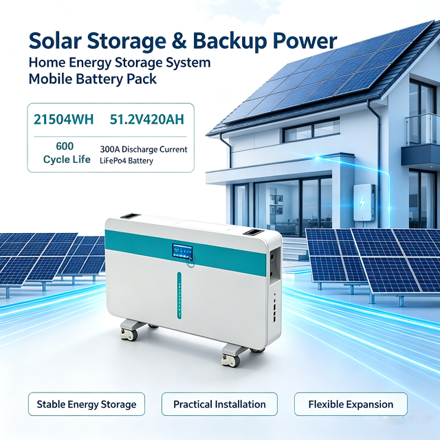 Solar Energy System Long Cycle Life 51.2V 420AH Mobile LiFePO4 Battery Pack Smart Touch Screen for Home Energy Storage System