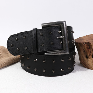 Cinture Vintage JULUN per <span class=keywords><strong>Donna</strong></span>, <span class=keywords><strong>Cintura</strong></span> in PU con Borchie e Fibbia in Ottone Anticato, Stile Punk, Accessorio Quotidiano - Product Image 4