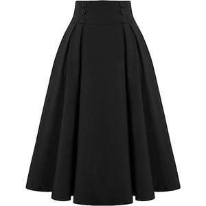 Falda Larga Casual de Primavera y Otoño, Estilo Vintage, Plisada, Tipo Corsé, Cintura Alta, Corte en A, con Bolsillos para Mujer - Product Image 6